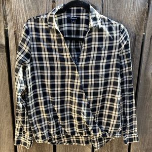 Women's Madewell Black Plaid LS Button-Up Shirt S One Button Cotton Lightweight